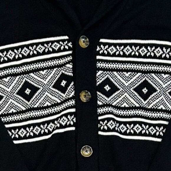 Mountain Ridge Black Cardigan Abstract Knit Sz L Cozy Eclectic Cabincore Cotton - Picture 3 of 5